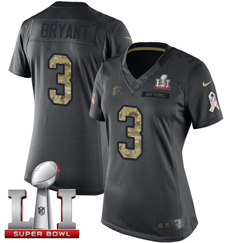 Nike Falcons #3 Matt Bryant Black Super Bowl LI 51 Women's Stitched NFL Limited 2016 Salute to Service Jersey